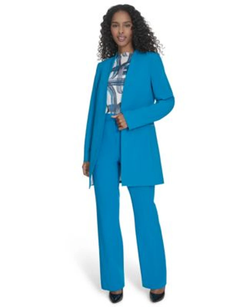 Calvin Klein Womens Open Front Jacket Printed Mesh Blouse Modern Fit Straight Leg Pants
