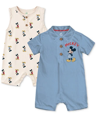 Disney Baby Boys Mickey Mouse Cotton Rompers, 2 Piece Set