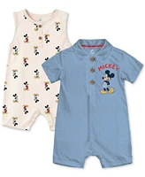 Disney Baby Boys Mickey Mouse Cotton Rompers, 2 Piece Set