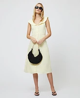 French Connection Women's Birdie Butter Yellow Linen Collared Midi Dress