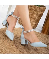 Miranda Low Block Heels with Pearls
