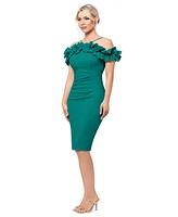 Xscape Petite Off-The-Shoulder Ruffled Scuba Crepe Bodycon Dress