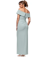 Xscape Petite Off-The-Shoulder-Sleeve Draped Gown