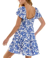 Crystal Doll Juniors' Floral-Print Smocked-Back Dress