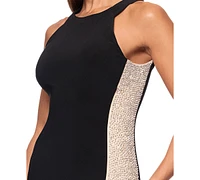 Xscape Women's Beaded Colorblocked Bodycon Dress
