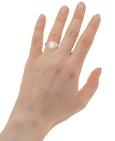 Cultured Freshwater Pearl (10mm) & Cubic Zirconia Swirl Coil Ring Sterling Silver