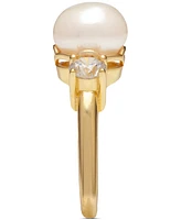 Cultured Freshwater Pearl (10mm) & Cubic Zirconia Ring 18k Gold-Plated Sterling Silver