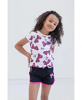 Barbie Little Girls French Terry T-Shirt and Active Retro Dolphin Shorts Outfit Set