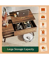 Wlive Wood Lift Top Coffee Table with Hidden Compartment and Adjustable Storage Shelf, Lift Tabletop Dining Table for Home Living Room, Office, Rustic