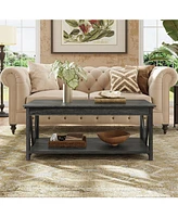 Wlive Farmhouse Coffee Table,Living Room Table with Storage,43 in Wood Center Table with V-Shaped Frame for Home Office,Apartment,Charcoal Black
