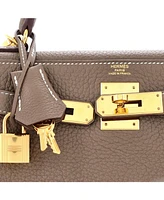 Pre-Owned Hermes Kelly 28 Handbag Grey Clemence with Gold Hardware
