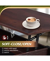Wlive Modern Lift Top Coffee Table,Rustic Coffee Table with Storage Shelf and Hidden Compartment,Wood Lift Tabletop for Home Living Room,Brown Oak.