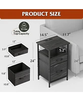Wlive Nightstand Set of 2 with Charging Station, End Table with 2 Fabric Drawers for Storage, Small Bedroom Dresser, Side Table for Living Room