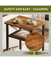 Wlive Side Table, Small End Table, Adjustable 3-Tier Bedside Table with Sturdy Metal Frame, Tall Nightstand for Bedroom, Living Room, Sofa Table for S