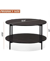 Wlive Round Coffee Table, Living Room Table with 2-Tier Storage Shelf,32in Wood Modern Coffee Table with Metal Frame and Wood Desktop,Easy Assembly,Ch
