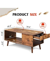 Wlive Coffee Table for Living Room,Wood Coffee Table with Storage,Mid-Century Modern Coffee Table with Drawer,Living Room Table for Home Office,Rustic