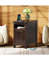 Wlive End Table with Charging Station, Side Table with Usb Ports and Outlets, Narrow Side Table for Small Spaces, Living Room, Couch