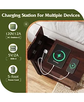 Wlive End Table with Charging Station, Side Table with Usb Ports and Outlets, Narrow Side Table for Small Spaces, Living Room, Couch