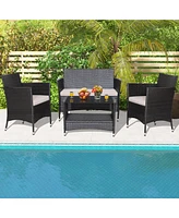 Gymax Piece Patio Rattan Conversation Set Outdoor Wicker Sofa Set w/ Coffee Table Cushions