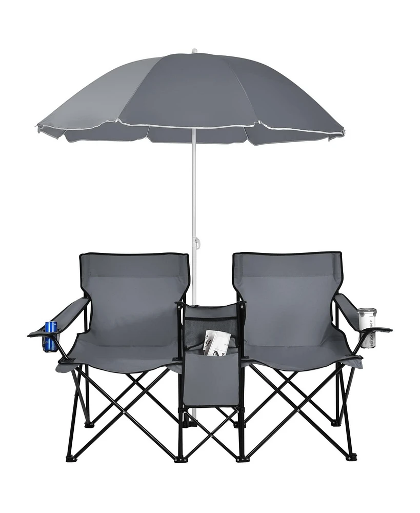 Portable Folding Picnic Double Chair With Umbrella