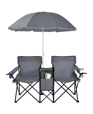 Portable Folding Picnic Double Chair With Umbrella