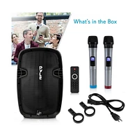SereneLife 15" Portable Bluetooth Pa Speaker with Dual Wireless Mics, 1600W