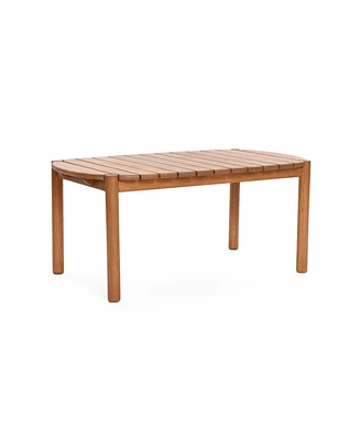 LuxenHome Natural Solid Wood 40-Inch Long Rounded Rectangle Outdoor Coffee Table