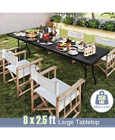 8 ft Portable Folding Table 350 Lbs Fold-in-Half Table with Hdpe Tabletop
