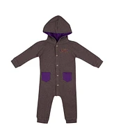 Colosseum Baby Boys and Girls Charcoal Lsu Tigers Zando-Zan Waffle Full-Snap Hooded Romper