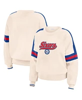 Wear by Erin Andrews Women's Cream Philadelphia 76ers Stripe Pullover Sweater
