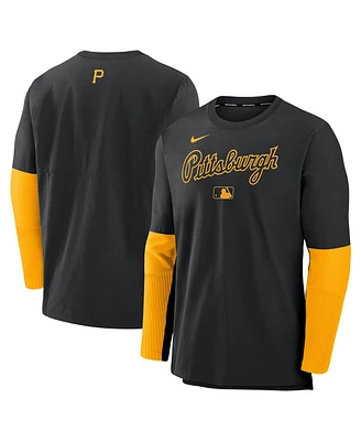 Nike Men's Black/Gold Pittsburgh Pirates Authentic Collection Lightweight Player Tri-Blend Performance Pullover Sweatshirt