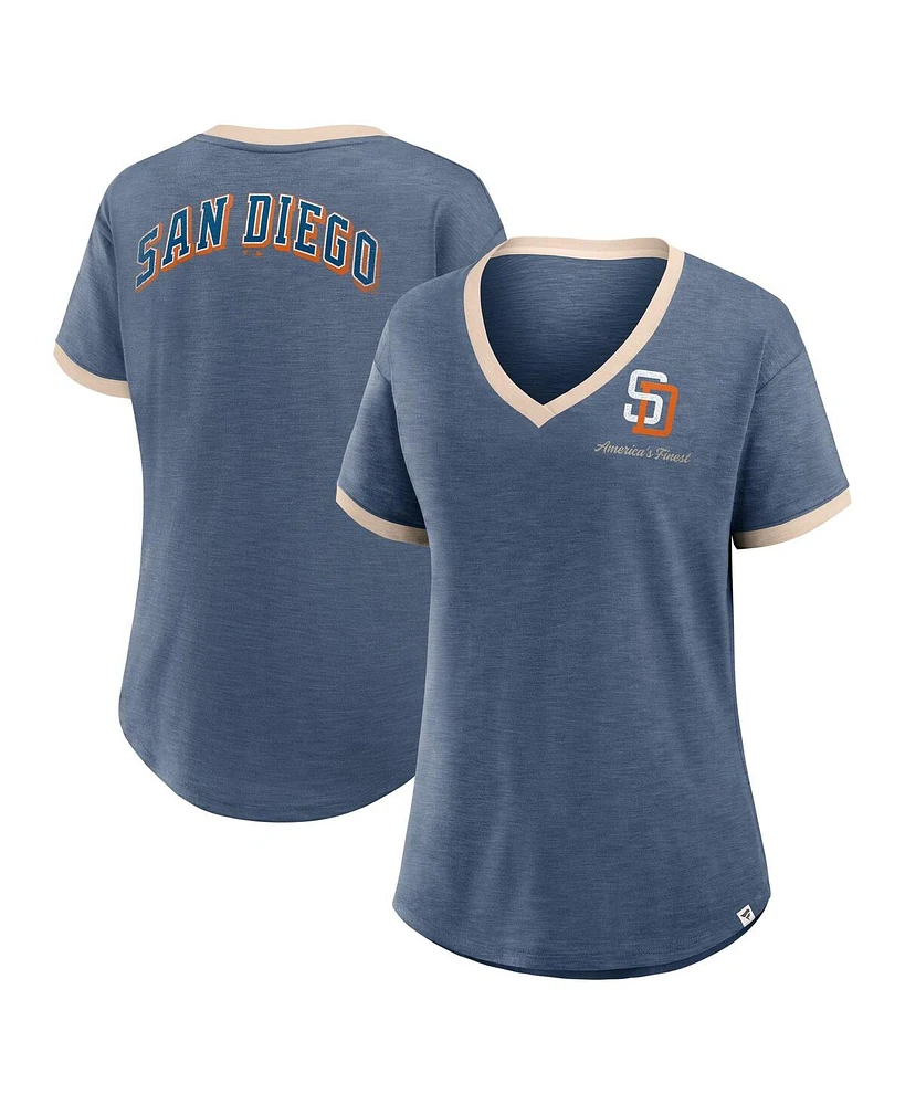 Fanatics Women's Navy San Diego Padres Binge Worthy Stadium Slub V-Neck T-Shirt