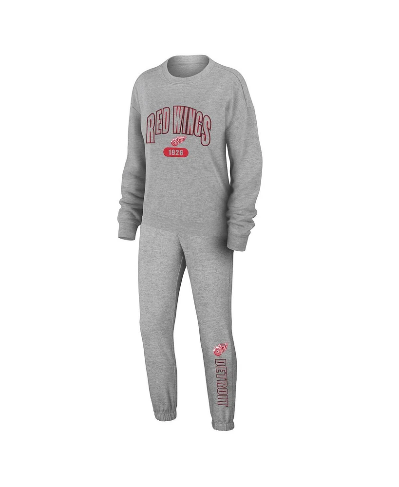 Wear by Erin Andrews Women's Heather Gray Detroit Red Wings Knit Long Sleeve Tri-Blend T-Shirt and Pants Sleep Set