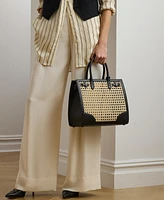 Lauren Ralph Devyn Rattan & Leather Tote Bag