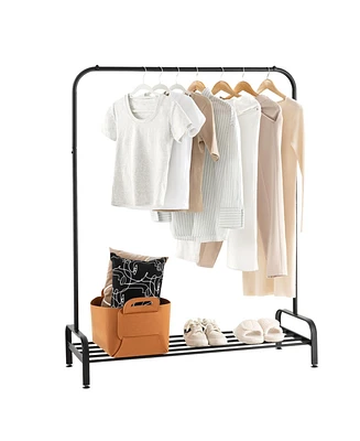 Heavy Duty Clothes Stand Rack with Top Rod and Lower Storage Shelf
