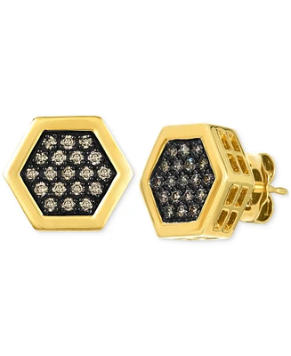 Le Vian Chocolatier Men's Chocolate Diamond Hexagon Cluster Stud Earrings (1/3 ct. t.w.) in 14k Gold