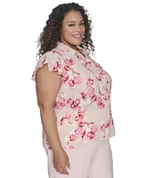 Calvin Klein Plus Floral Ruffle-Front Blouse