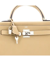 Pre-Owned Hermes Kelly 28 Handbag Light Clemence with Palladium Hardware
