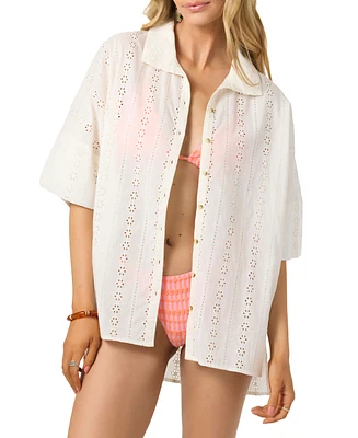 O'Neill Women's Olivia Cotton Eyelet-Embroidered Cover-Up Shirt