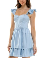 Crystal Doll Juniors' Sweetheart-Neck Ruffle-Sleeve Dress