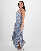 Jamie & Layla Petite Printed Knot-Strap Shark-Bite Maxi Dress