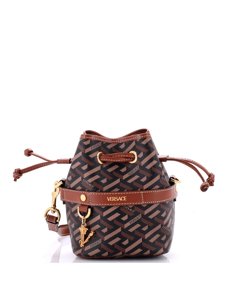 Pre-Owned Versace Mini La Greca Bucket Bag Printed Coated Canvas