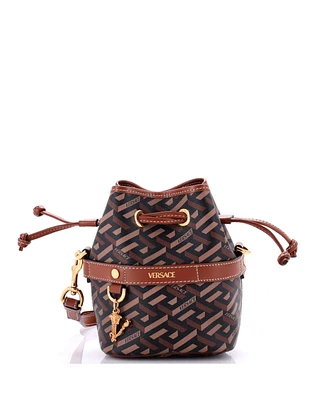 Pre-Owned Versace Mini La Greca Bucket Bag Printed Coated Canvas