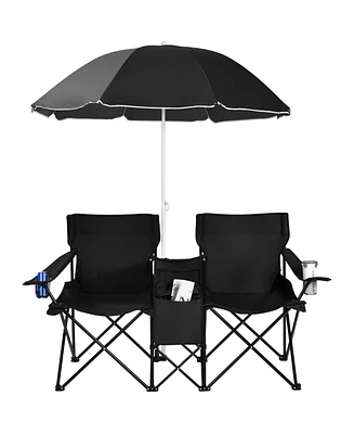 Portable Folding Picnic Double Chair With Umbrella