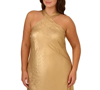 Aidan by Adrianna Papell Plus Sleevelss Gold Foil Gown