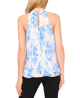 Msk Women's Floral-Print Pleated-Chiffon Halter Top