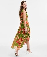 Anne Klein Women's Floral-Print High-Low Faux-Wrap Dress