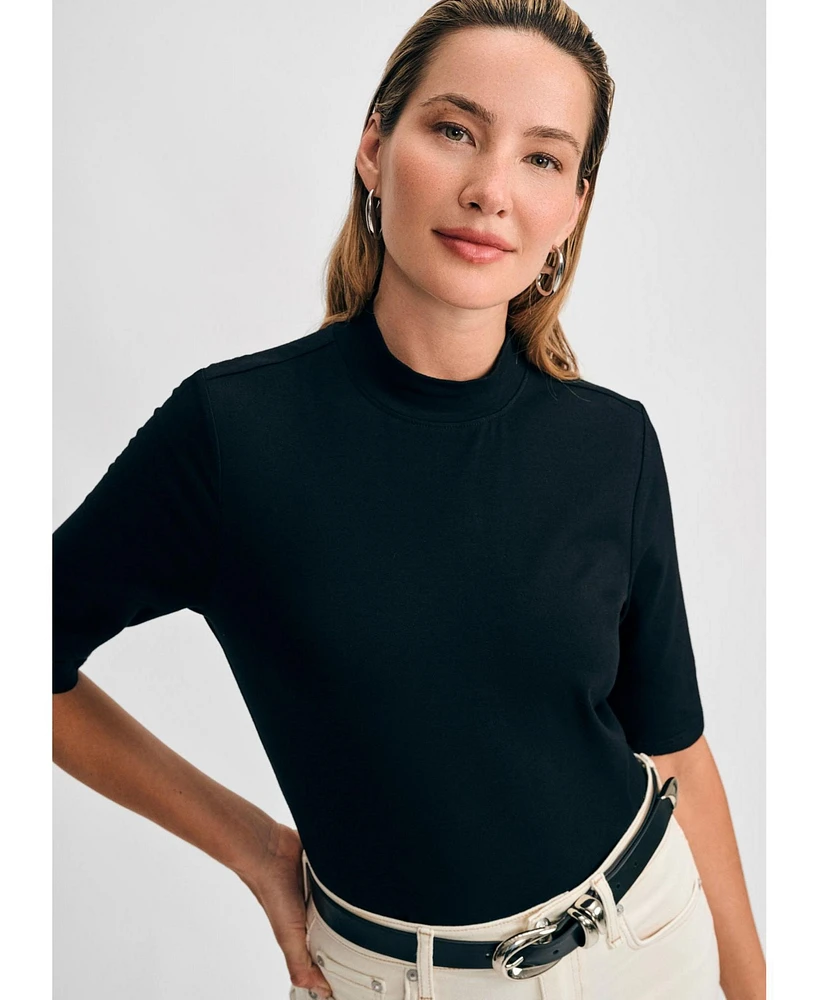 Isaac Mizrahi Women's Mock Neck Elbow Tee