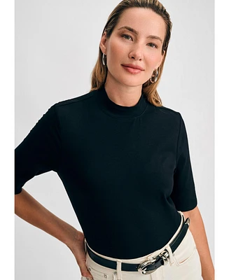 Isaac Mizrahi Women's Mock Neck Elbow Tee