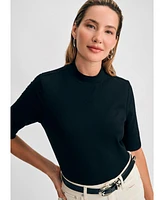 Isaac Mizrahi Women's Mock Neck Elbow Tee